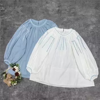 Johnature осень японский хлопок вышитый свитер рубашка женская повседневная Mori женские свободные топы тонкие One Size синий