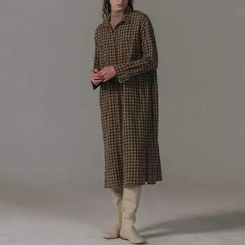 Johnature Осенне-зимняя клетчатая длинная рубашка Повседневная рубашка с отложным воротником в стиле ретро Фланелевая клетка Свободные женские утолщенные женские рубашки S кофейный