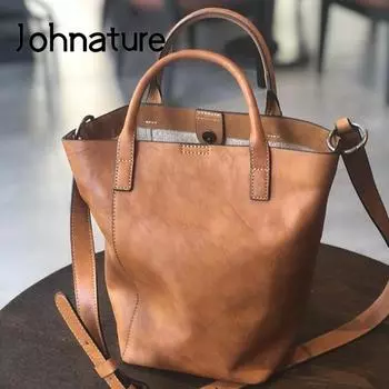Johnature, осенне-зимняя сумка из натуральной кожи, женская сумка, повседневная универсальная сумка из натуральной яловой кожи, большие вместительные сумки на плечо