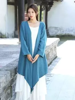 Johnature, осеннее женское модное винтажное однотонное пальто в китайском стиле с длинными рукавами, хлопковые свободные пальто с v-образным вырезом One Size красный