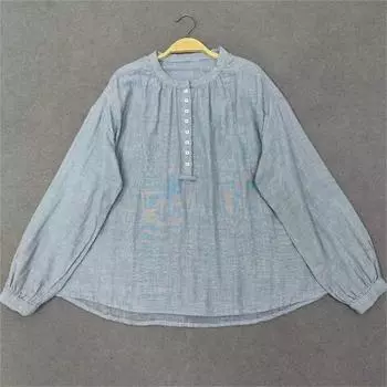 Johnature Осенние винтажные рубашки с круглым вырезом в полоску с длинным рукавом, свободные повседневные рубашки для женщин One Size синий