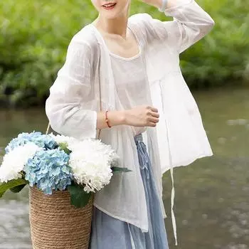 Johnature, осенняя женская модная льняная однотонная свободная повседневная рубашка с v-образным вырезом, винтажная рубашка в китайском стиле