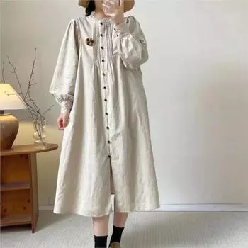 Johnature Платье-гармошка в складку в стиле ретро, литературный лес, весеннее японское свободное платье с брошью One Size