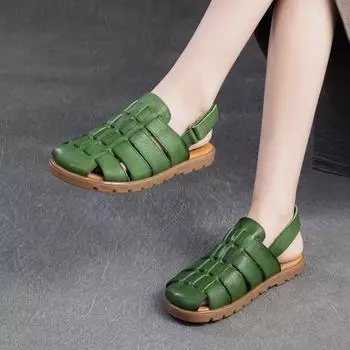 Johnature плетеные сандалии на плоской подошве из натуральной кожи, дышащая повседневная удобная женская обувь в римском стиле 35 абрикосовый