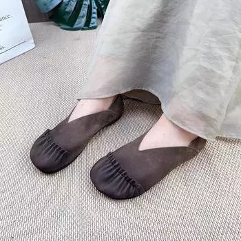 Johnature, плиссированная женская обувь на плоской подошве из натуральной кожи в стиле ретро, повседневные лоферы без шнуровки ручной работы на мягкой подошве с круглым носком 36