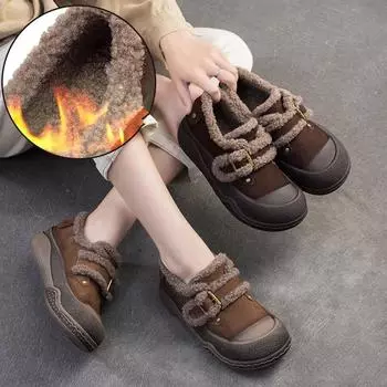 Johnature Plush Warm Retro универсальные лоферы из натуральной кожи повседневные женские туфли на плоской платформе с толстой подошвой 35 коричневый