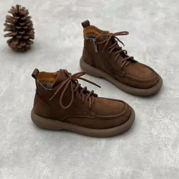 Johnature, плюшевые полусапоги ручной работы из натуральной кожи в стиле ретро, теплая женская обувь с круглым носком, плоской подошвой и боковой молнией 38 серый