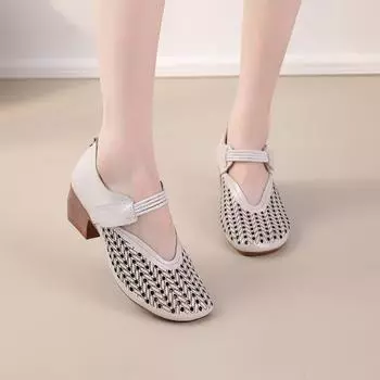 Johnature/Полые сандалии из натуральной кожи в стиле ретро на среднем каблуке, повседневная универсальная женская обувь на мягкой подошве