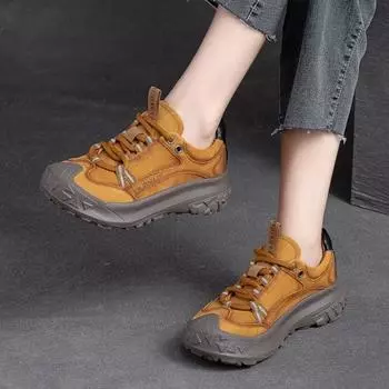 Johnature повседневная обувь из натуральной кожи, женские кроссовки на шнуровке, однотонная универсальная вулканизированная обувь на мягкой подошве 35 чёрный