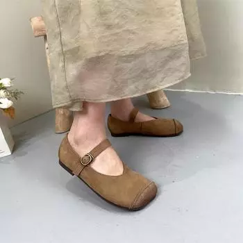 Johnature повседневная обувь на плоской подошве из натуральной кожи с пряжкой в стиле ретро, удобная однотонная обувь на мягкой подошве с квадратным носком 35 серый