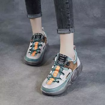 Johnature повседневная обувь разных цветов на толстой подошве с круглым носком, женские кроссовки на шнуровке из натуральной кожи