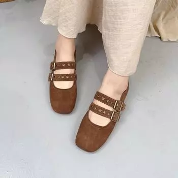 Johnature повседневная обувь с квадратным носком и пряжкой, универсальные туфли на плоской подошве из натуральной кожи с мягкой подошвой 35 бежевый