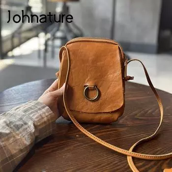 Johnature повседневная женская мини-сумка из мягкой натуральной кожи, простые однотонные универсальные женские маленькие сумки на плечо и через плечо