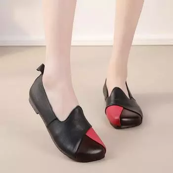 Johnature повседневная женская обувь без шнуровки из натуральной кожи на мягкой подошве, мягкие лоферы из яловой кожи разных цветов с квадратным носком 35 чёрный