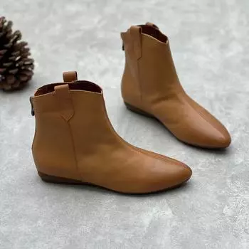 Johnature, повседневная женская обувь из натуральной кожи с острым носком в стиле ретро, на мягкой подошве сзади и на молнии сзади 35 коричневый