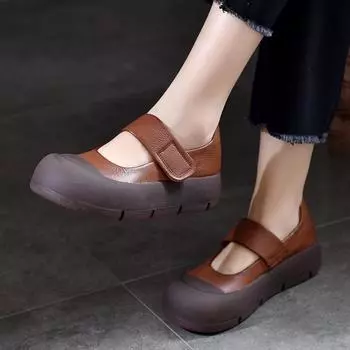 Johnature повседневная женская обувь из натуральной кожи с круглым носком на мягкой подошве, туфли на плоской подошве из воловьей кожи на толстой подошве 37 коричневый