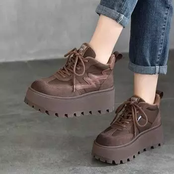 Johnature повседневная женская обувь на толстой подошве на плоской подошве из натуральной кожи, универсальная плюшевая теплая обувь в стиле ретро на шнуровке