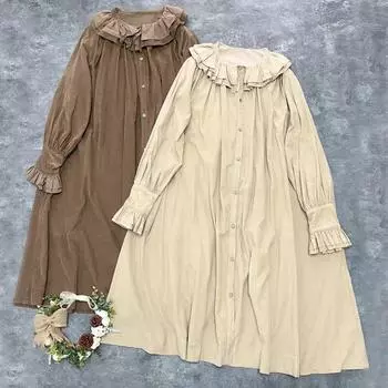 Johnature, повседневное женское платье Coduroy с оборками и воротником, весенне-осеннее японское свободное однотонное простое женское платье One Size хаки