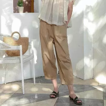 Johnature повседневные брюки-шаровары для женщин, летние простые свободные однотонные брюки до щиколотки с эластичной резинкой на талии S хаки