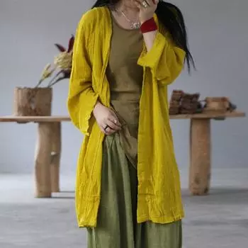 Johnature повседневные хлопковые льняные рубашки с v-образным вырезом, весенние свободные модные женские топы для отдыха, рубашки-кардиганы One Size зелёный