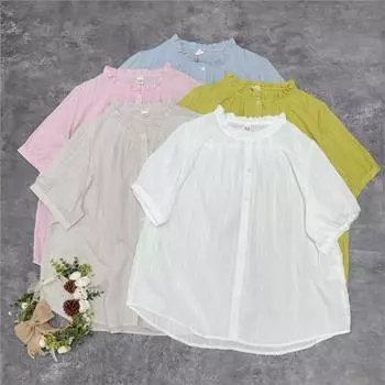 Johnature повседневные хлопковые рубашки женские летние простые однотонные свободные блузки с оборками и воротником нерегулярной формы с короткими рукавами One Size синий