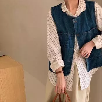 Johnature повседневные карманные жилеты без рукавов джинсовый жилет женский осенний универсальный свободный кардиган с круглым вырезом