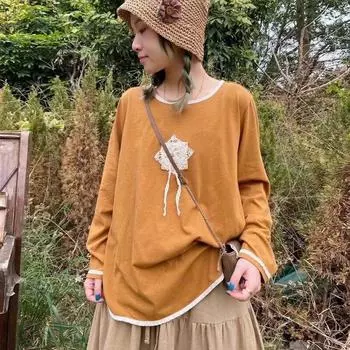 Johnature повседневные лоскутные кружевные женские футболки весенние японские универсальные пуловеры с круглым вырезом женские футболки One Size армия зеленый