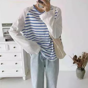 Johnature повседневные полосатые женские футболки весна-лето свободные женские топы с круглым вырезом универсальные 3 цвета One Size чёрный