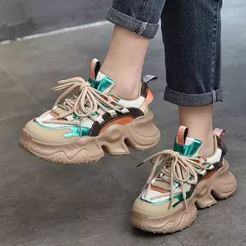 Johnature повседневные разноцветные кроссовки на шнуровке, женская обувь, удобные кроссовки на платформе с дышащей сеткой из натуральной кожи