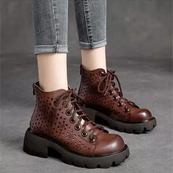 Johnature повседневные сандалии на толстой подошве, ботинки из натуральной кожи, женские сабо, туфли в стиле ретро, сандалии на платформе с отверстиями