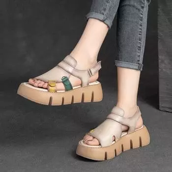 Johnature повседневные сандалии с открытым носком из натуральной кожи на толстой подошве, дышащая женская обувь на платформе 35 бежевый