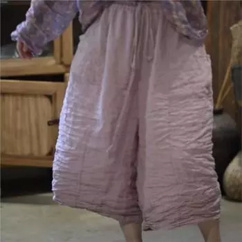 Johnature Повседневные свободные брюки в полоску, женские зимние нишевые модные винтажные брюки в китайском стиле One Size розовый