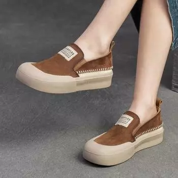 Johnature повседневные туфли без шнуровки на плоской подошве, универсальные женские туфли из натуральной кожи на мягкой подошве с круглым носком, толстая подошва 35 коричневый
