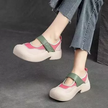 Johnature повседневные туфли-лодочки, женская обувь на толстой подошве, обувь ручной работы на среднем каблуке из натуральной кожи с круглым носком 35 чёрный