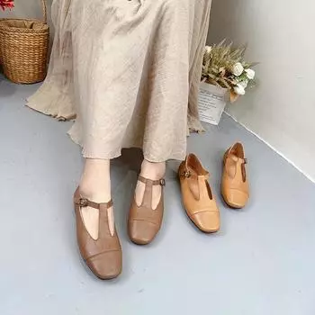 Johnature, повседневные туфли на плоской подошве из натуральной кожи, универсальная женская обувь из воловьей кожи с круглым носком и мягкой подошвой, с пряжкой и ремешком 36 верблюд