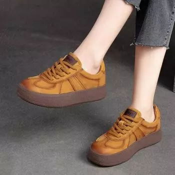 Johnature, повседневные туфли на плоской подошве со шнуровкой, универсальная женская обувь из натуральной кожи в стиле ретро с круглым носком и толстой подошвой 38 красный