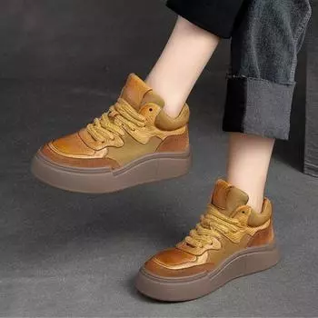 Johnature повседневные туфли на плоской подошве со шнуровкой, универсальные женские туфли на платформе с круглым носком из натуральной кожи и толстой подошвой 35 синий