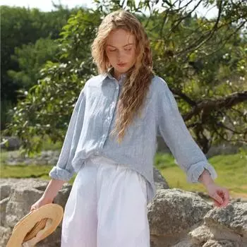 Johnature повседневные женские топы в французскую полоску, женские рубашки на весну и лето с отложным воротником, свободные ленивые блузки