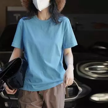 Johnature повседневные женские топы весна-лето новые простые однотонные свободные однотонные футболки с короткими рукавами One Size синий