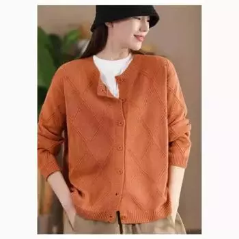 Johnature Повседневный свободный O-образный вырез с длинными рукавами трикотажное пальто женское осеннее однотонное винтажное однобортное пальто One Size кофейный