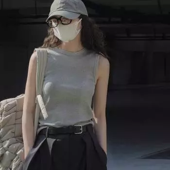 Johnature Простые базовые топы на бретелях в форме гонщика Летняя форма Slim Fit Повседневные однотонные трикотажные топы без рукавов S чёрный