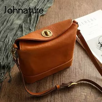 Johnature простые женские сумки на ремне из натуральной кожи, однотонные ретро-сумки из мягкой натуральной яловой кожи, универсальная сумка через плечо