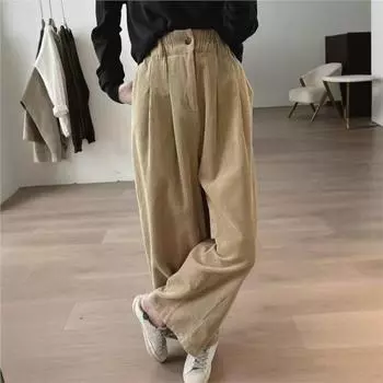 Johnature Простые женские свободные вельветовые брюки весна-осень, повседневные широкие прямые брюки с эластичной резинкой на талии One Size армия зеленый