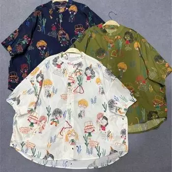 Johnature, японская хлопковая модная летняя тонкая хлопковая рубашка в стиле Харадзюку, женские повседневные простые свободные топы с принтом, блузка One Size зелёный