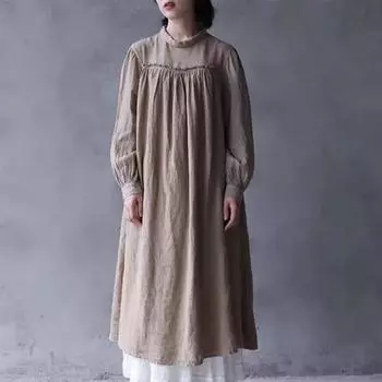 Johnature японская кукла с лацканами грибок платье с длинными рукавами женские весенне-осенние однотонные винтажные женские платья One Size чёрный