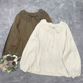 Johnature японская прессованная плиссированная рубашка на шнуровке, весенние повседневные плиссированные женские винтажные топы с оборками и воротником One Size кофейный