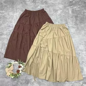 Johnature японская юбка со звездами и эластичной резинкой на талии, женская юбка с высокой талией и трехмерным цветком, весна-лето One Size хаки