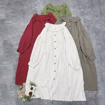 Johnature японская женская одежда платья Mori весна осень повседневные ретро однотонные свободные платья One Size зелёный