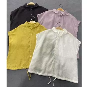 Johnature японские льняные рубашки без рукавов с отложным воротником, женские рубашки, летние винтажные свободные универсальные женские блузки на пуговицах One Size розовый