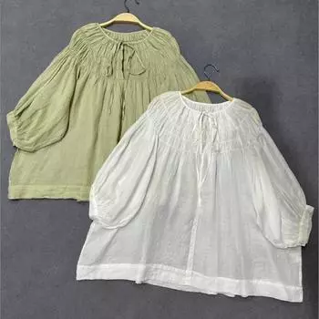 Johnature японские рубашки с укороченными рукавами Mori Tie, повседневные свободные французские топы, осенние однотонные простые блузки One Size